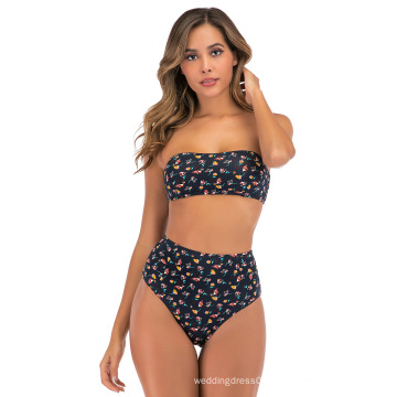 2021 fashion woman two piece swimwear sexy new arrivals flower printed bikini high waist swimwear beachwear